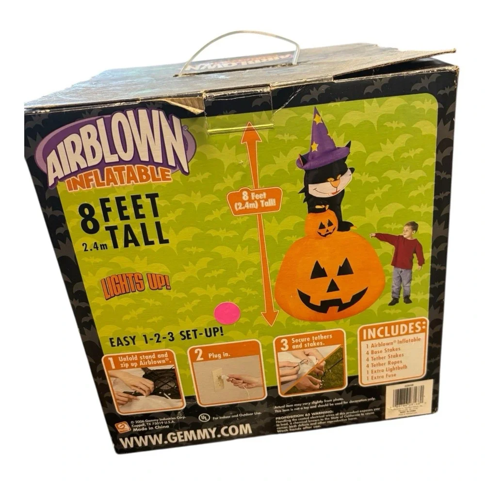 Rare 2006 Gemmy 8ft Halloween Inflatable Airblown Black Cat on‎ Pumpkin
